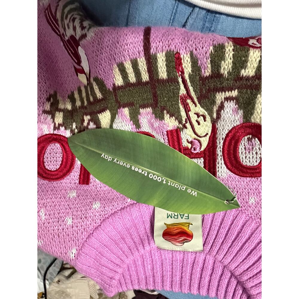 Farm Rio Macaw From Rio Knit Sweater Small Pink Parrot Holiday Wool Blend NWT - Picture 6 of 10